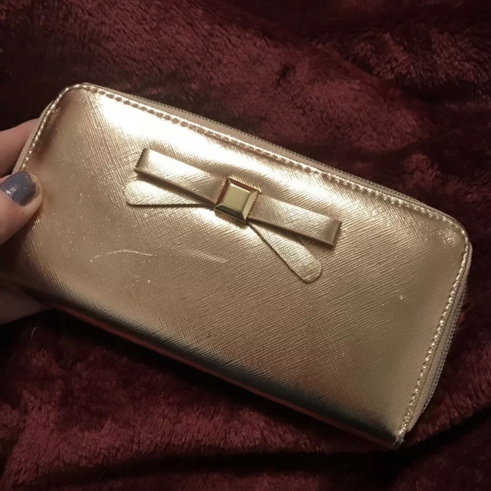 Rose Gold Zip Wallet with Bow